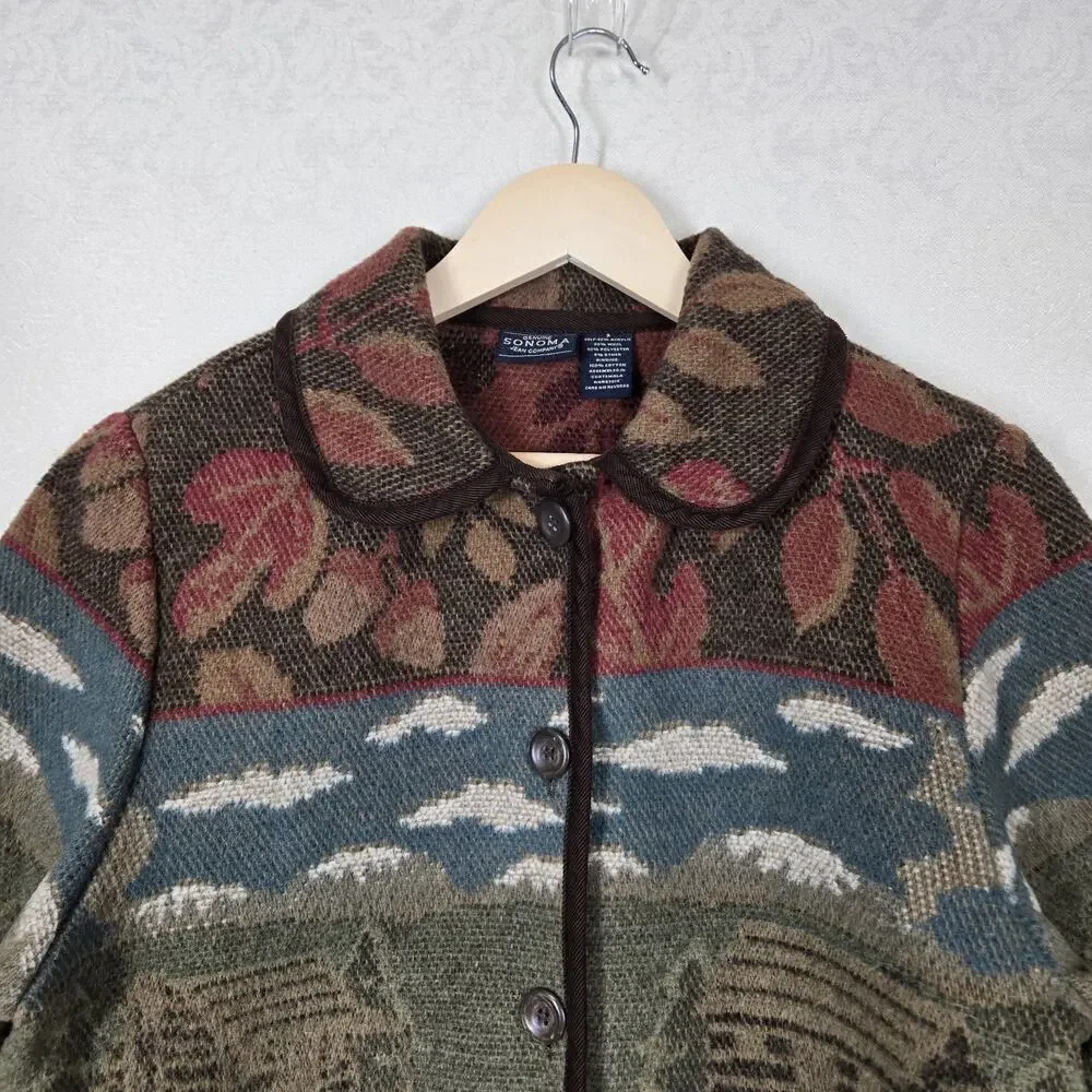 Y2K Sonoma Tapestry Cabin Jacket S Cottagecore Rustic Woodland Barn Coat - Picture 2 of 14